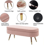 IAFIKE Oval Storage Bench 43.5" Ottoman Bench Upholstered Boucle Fabric Footrest Bench with Golden Metal Legs End of Bed for Bedroom, Living Room, Entryway,Bed Side (Pink)
