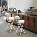Set of 2-Folding Bar Stool Chair with Back, White Tall Foldable Chair Leather Padded Counter Height Collapsible Stool for Adults Kitchen Island Guitar Shop Cafe