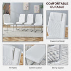 Marble Dining Table Set for 6,63" Kitchen Table Set of 6,Rectangle Dining Room Table Set with Silver Chrome Legs,Tempered Glass Dining Table Set with White Faux Leather Chairs for Dining Room
