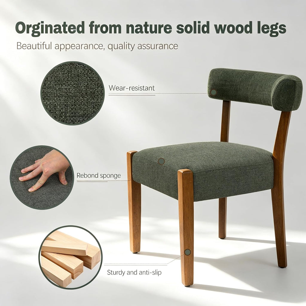 RNKSFX Upholstered Green Dining Chairs Set of 6, Walnut Wooden Kitchen & Dining Room Chairs, Mid Century Modern Fabric Farmhouse Dining Chairs Oversized Sturdy Rounded Chairs Curved Back