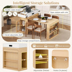 Extendable Dining Table with Storage, Transformer Console Table for 1-4 People, Mobile Rolling Island Table Space Saving Dining Room Table with Built-in Outlet for Homes, Apartments, Natural