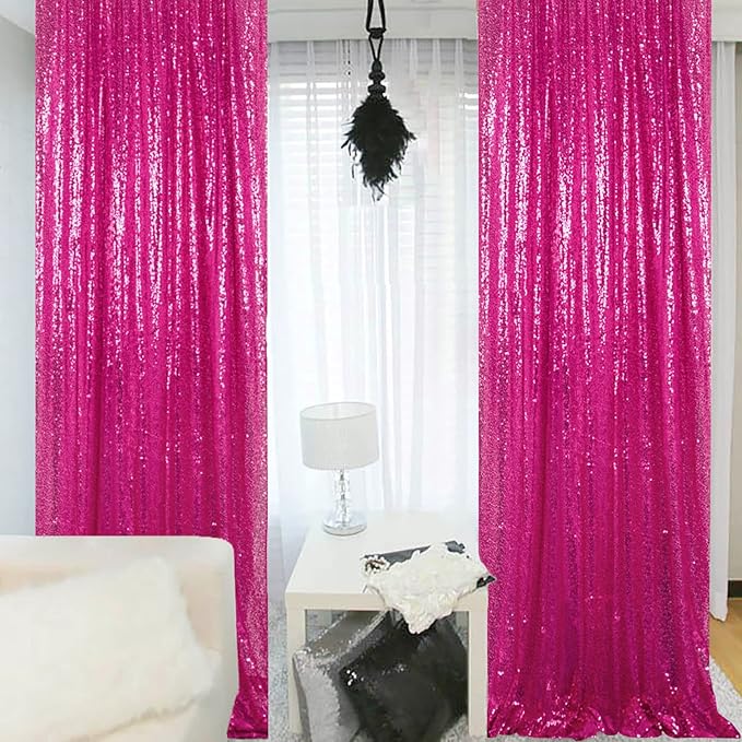 ShinyBeauty Hot Pink Sequin Glitter Photography Backdrop Curtain 4ft x10ft - 4-Panel Reusable Party Wedding Birthday Photo Booth Background Decor (Sparkling Event Backdrop)