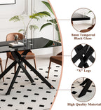 51.2" Glass Dining Table for 2-4 People, Modern Kitchen Table with Black Chromed Legs, Rectangular Dinner Table for Small Space, Apartment, Office, All Black