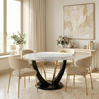 48 Inch Round Dining Table for 4-6, Modern Circle Dining Table with Black & Gold Metal Pedestal Base, Faux Marble Round Kitchen Table, 300 LBS Capacity