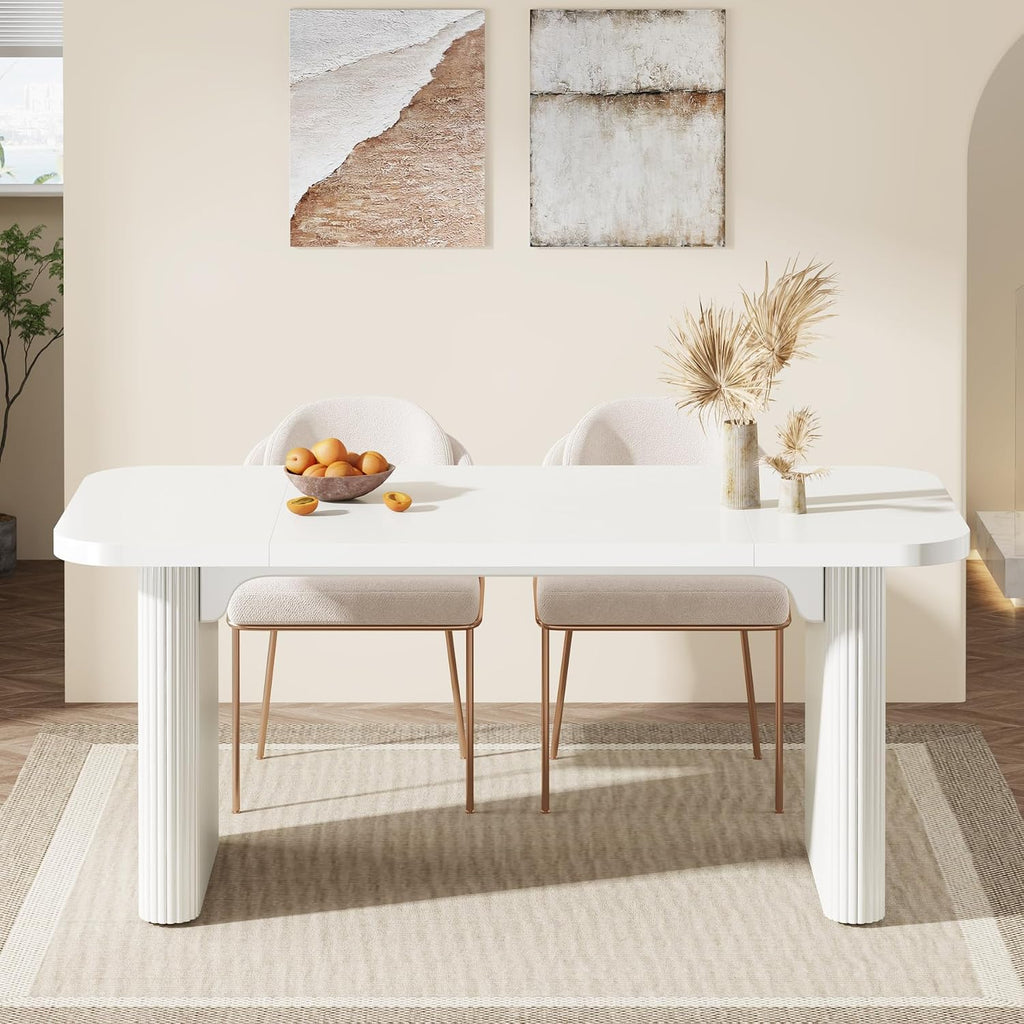 Tribesigns Dining Table for 4-6, Rectangular Wood Kitchen Tables with Double Pedestal, 62-Inch Dinner Tables for Dining Room, Living Room, Easy Assembly, Only Table (White)