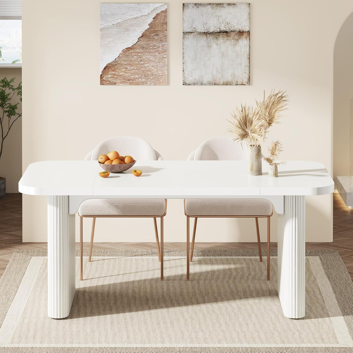 Tribesigns Dining Table for 4-6, Rectangular Wood Kitchen Tables with Double Pedestal, 62-Inch Dinner Tables for Dining Room, Living Room, Easy Assembly, Only Table (White)