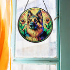 Stained Glass Dog Memorial Suncatcher,German Shepherd Window Hanging,Sympathy Gifts for Pet Loss,7.9 inch/20 cm Home and Garden Decor for Dog Lovers (German Shepherd)