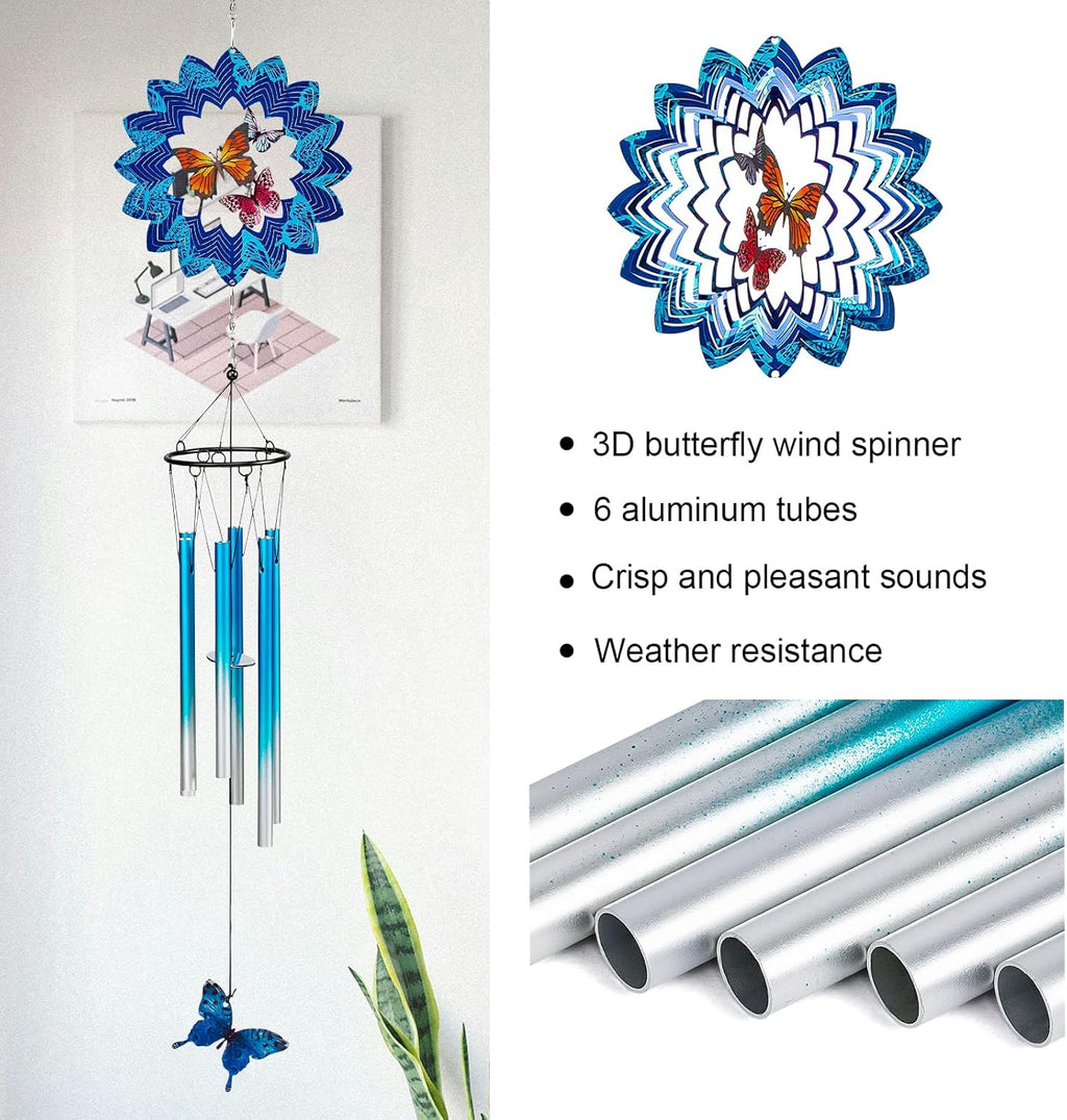 TUOKING Wind Chimes for Outside 3D Butterfly Wind Spinner Windchimes Outdoor Yard Hanging Decor for Garden Patio, Unique Gift for Mom,Women,Chimes Lovers