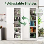 Kitchen Pantry Cabinet,White Metal Pantry Cabinet with 2 Doors & 4 Adjustable Shelves,61" Farmhouse Utility Storage Cabinet for Living Room,Garage,Basement