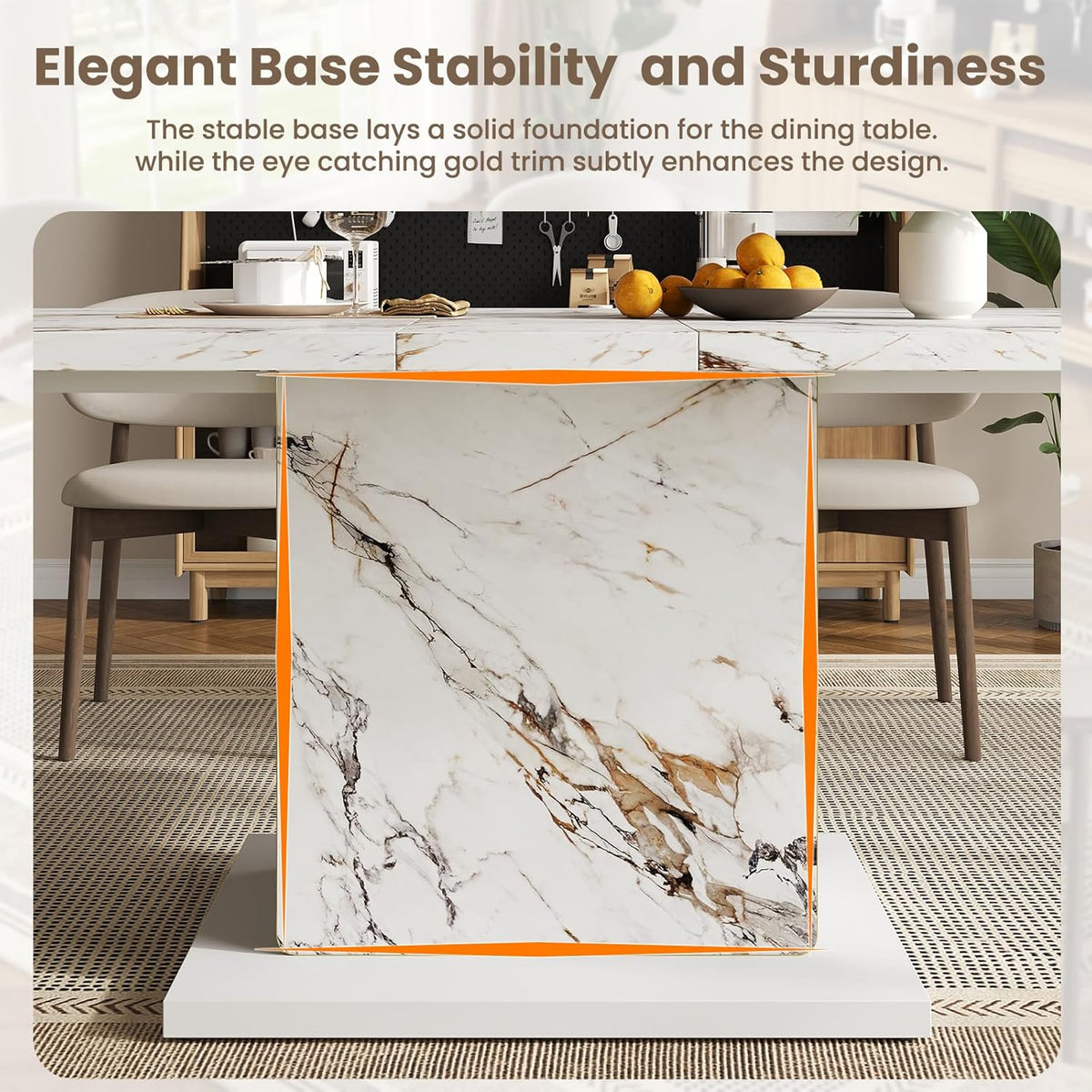 HOMISSUE 70" Faux Marble Dinner Table，Rectangle Modern White Dining Table for 6-8 People，Large Kitchen Furniture Table with Sturdy Base for Dining Room, Living Room, White