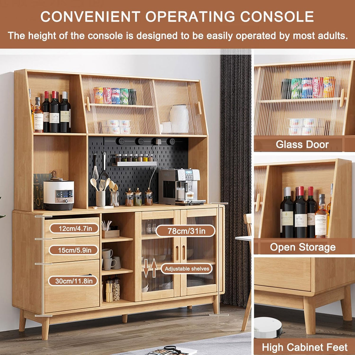 Pantry Storage Cabinet with Microwave Stand, Sliding Charging Station, Drawers & Shelves - Tall Food Pantry Organizer for Home, Metal Orifice Plate Included