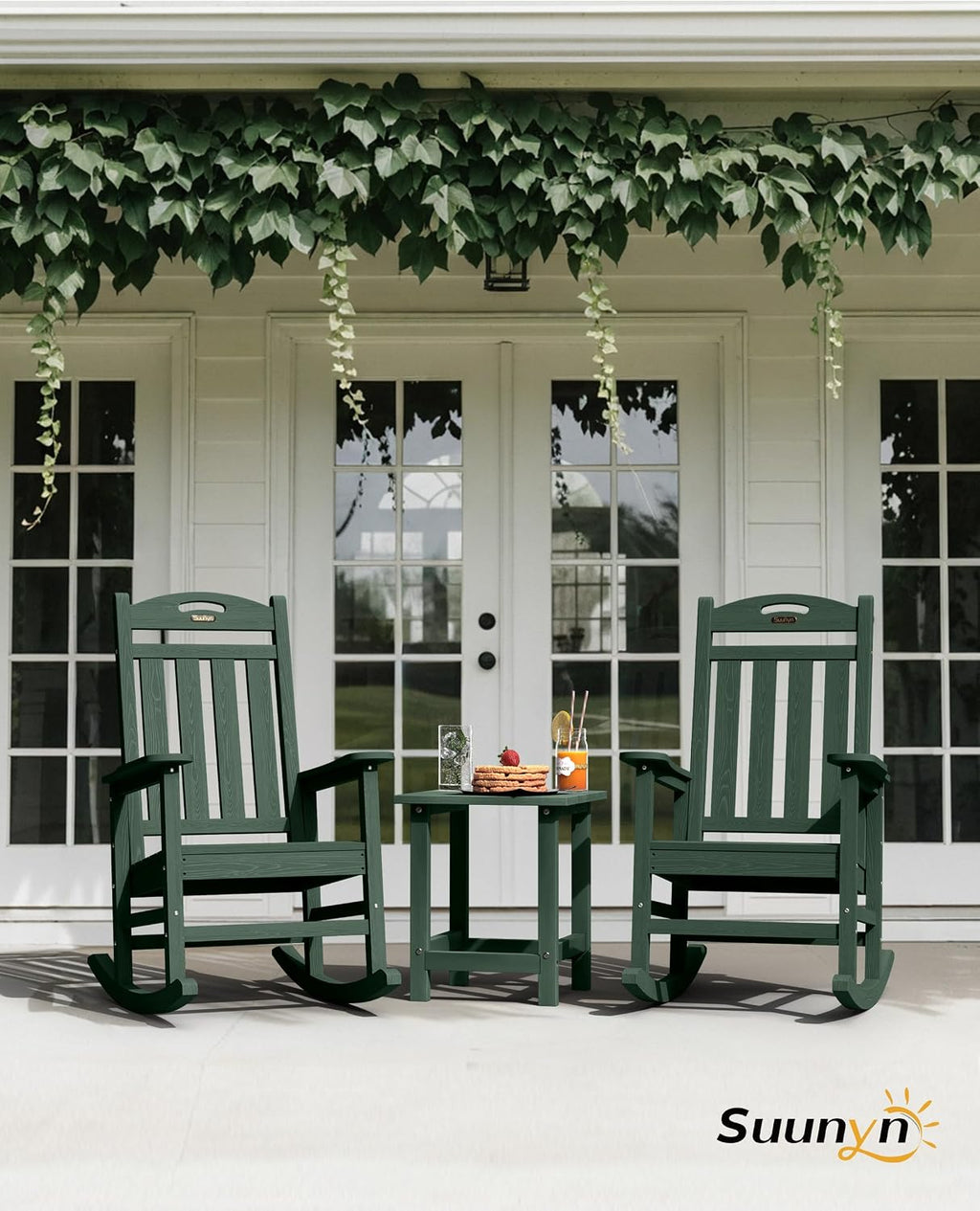 Oversized Outdoor Rocking Chair, High Back Porch Rocker Chair, HDPE All Weather Resistant Rocking Chairs for Patio, 380lbs Weight Capacity, Green