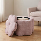 Crestview Collection 14.5" H Pink Flower Storage Ottoman,Sandy Pink | Chenille Fabric,Holds 300 LBS,Seating Foot Rest,For Bedroom Living Room Entryway,Home Decor