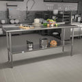 EMMA + OLIVER Stainless Steel 18 Gauge Kitchen Prep and Work Table with Backsplash and Shelf, NSF - 72" W x 30" D