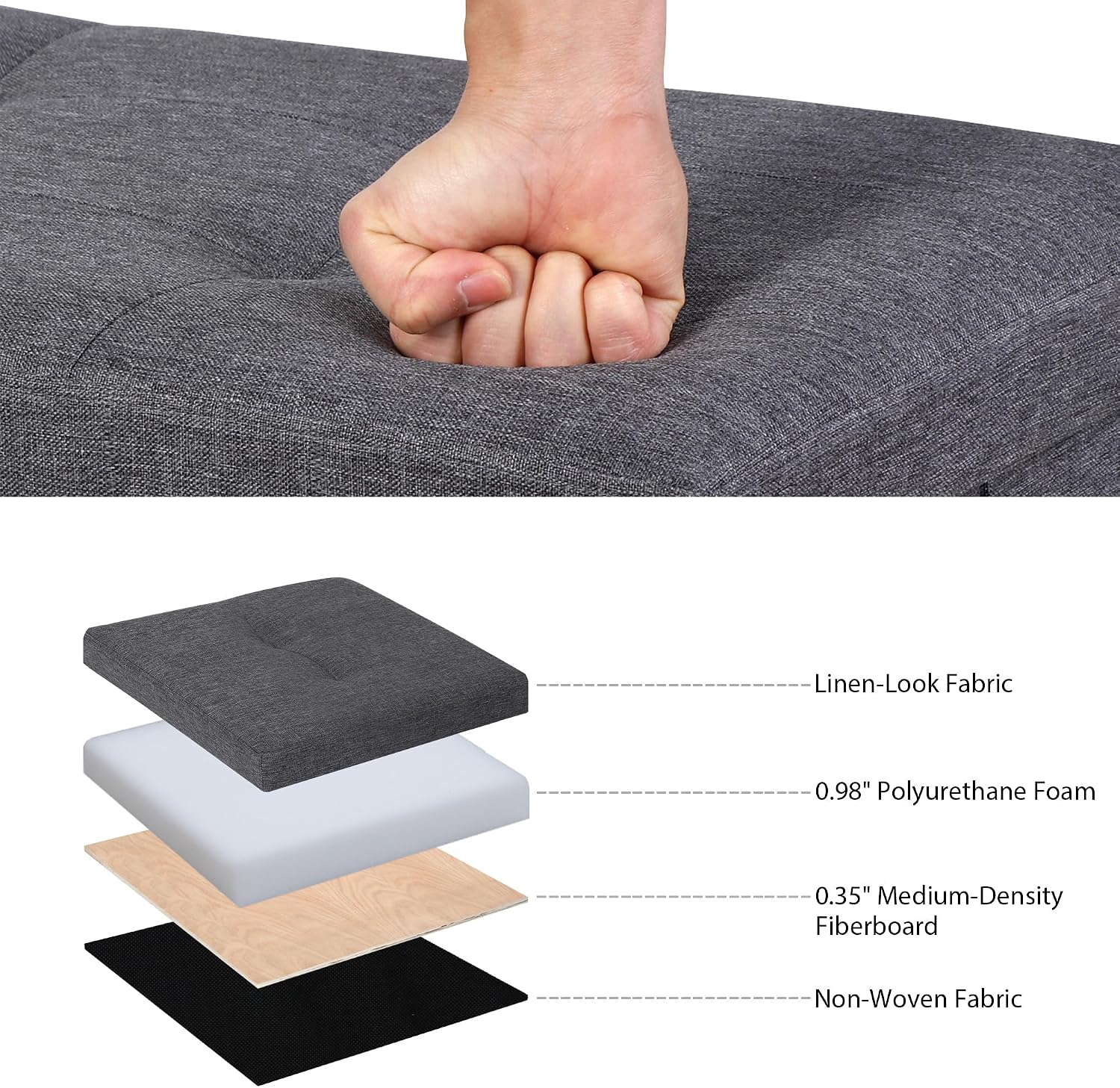 SUPER DEAL 43 Inches Folding Storage Ottoman Bench, Ottoman Foot Rest, Storage Chest, 660 lbs Load Capacity, End of Bed Bench with Divider for Living Room, Bedroom, Entryway, Linen Fabric, Dark Grey