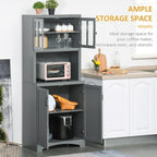 HOMCOM Kitchen Hutch 70" Pantry Cabinet Glass Framed Door Dining Room Gray | Storage Cabinet, Adjustable Shelves, Microwave Space