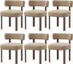 Wooden Dining Chairs Set of 6, Upholstered Kitchen Chairs with Solid Wood Legs, Mid Century Dining Room Chair with Ergonomic Curved Backrest for Kitchen Dining Vanity, Camel