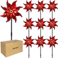 10 PCS Reflective Pinwheels for Yard and Garden Bird Devices Pre-Installed Sparkly Wind Spinner Deterrent to Scare Birds Away from Yard Patio Farm (Red)