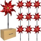 10 PCS Reflective Pinwheels for Yard and Garden Bird Devices Pre-Installed Sparkly Wind Spinner Deterrent to Scare Birds Away from Yard Patio Farm (Red)