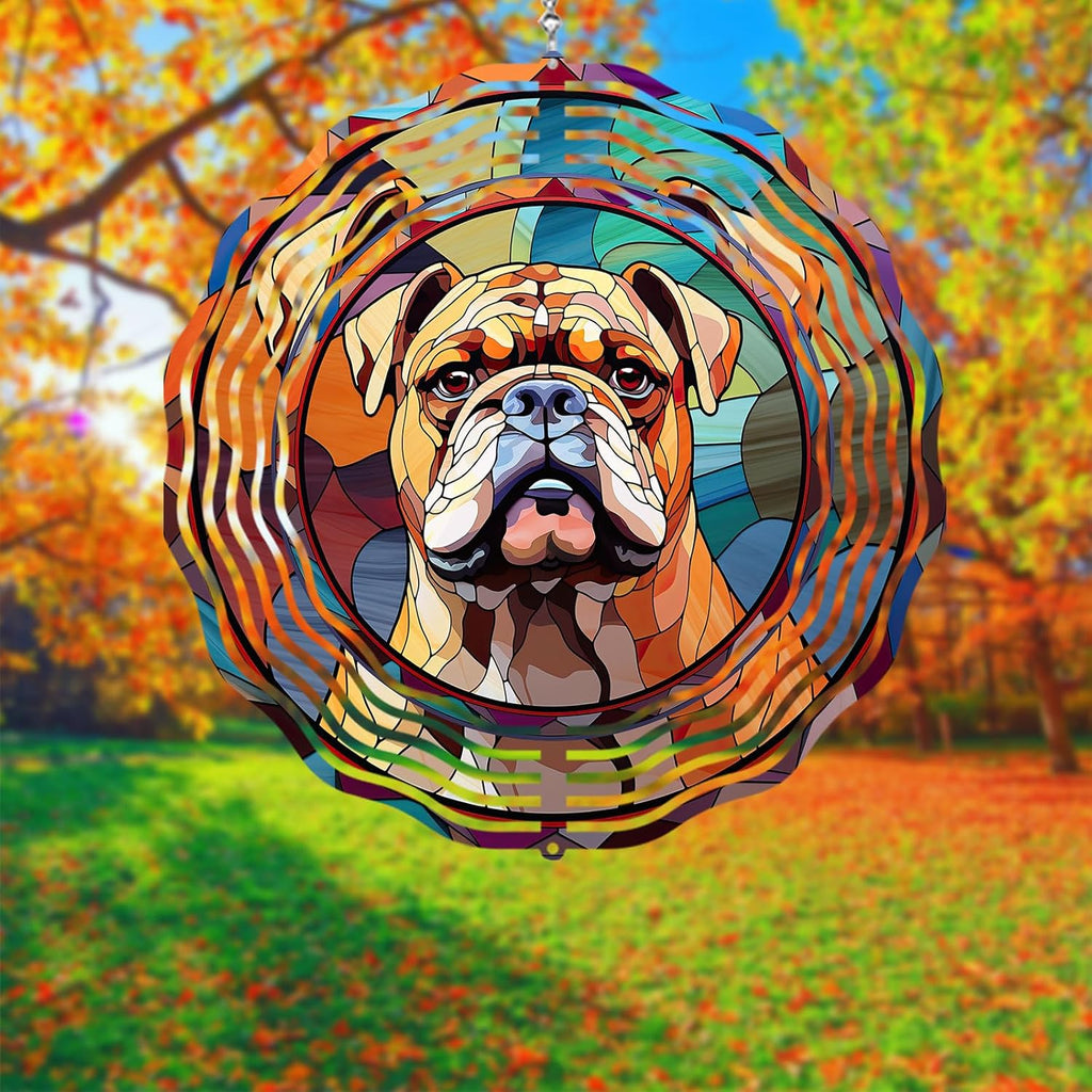 Bulldog Dog Wind Spinners Outdoor Dog Memorial Gifts, 3D Metal Kinetic Hanging Garden Wind Spinner, Spinner Decor, Wind Sculptures for Outdoor & Indoor, Window, Yard Decor (Bulldog 2)