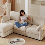 Modular Sectional Couch Chenille Fabric Upholstery Washable Sofa with Side Pocket No Tool Assembly Cloud Seating Comfort Couches for Livingroom Apartment - Beige 3 Seater with Ottoman 94"