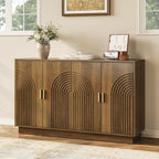 Fluted Sideboard Buffet Cabinet with Storage - 57" Credenza Coffee Bar Cabinet with 4 Doors, Accent Kitchen Storage Cabinets with Adjustable Shelves for Living Room & Kitchen, Entryway, Walnut