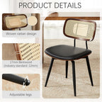 Dining Chairs, Swivel Dining Chairs Set of 6, Faux Leather & Rattan Walnut Dining Room Chairs, Bentwood & Metal Frame Upholstered Chairs with 360°Rotation, Modern Kitchen/Living Room Chair (Black)