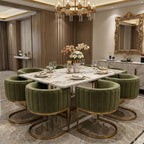 Hyfirm Olive Green and Gold Modern Barrel Dining Room Chairs Set of 4, Velvet Upholstered Accent Chairs with Curved Back for Kitchen Island, Luxury Comfort Seating Cantilever Metal Frame