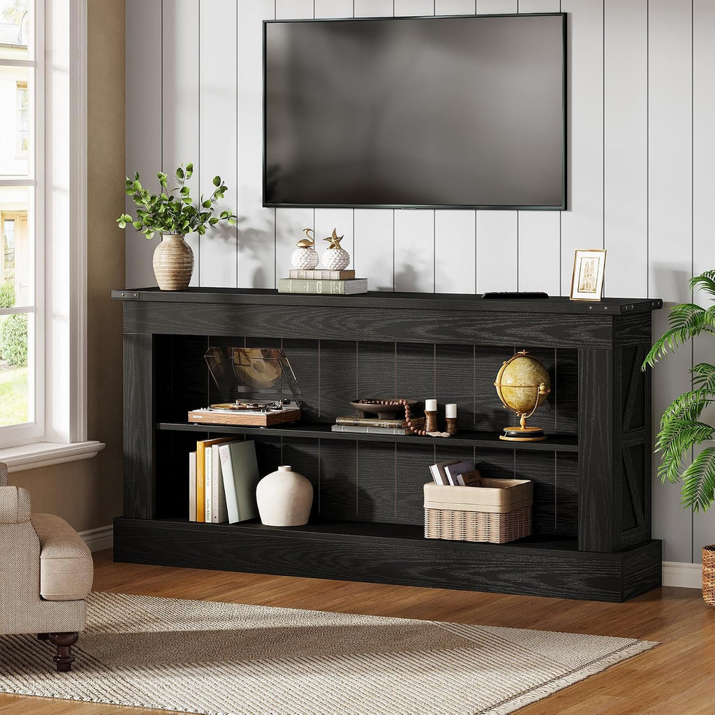 Tribesigns 63-Inch Long Console Table for Entryway, Narrow Long Entry Table with Shelves for Living Room, Farmhouse Sofa Console Behind Couch, for Foyer, Hallway, Black