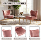 Velvet Accent Chairs Set of 2 Comfy Living Room Chair Armless Slipper Chair Mid Century Side Single Sofa Chair with Golden Legs Wingback for Bedroom Guest Room, Pink