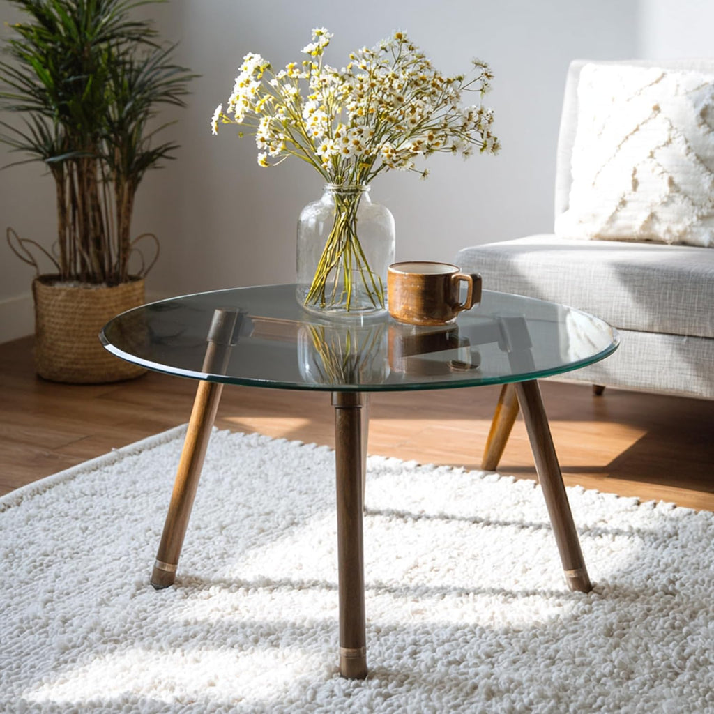 TesNus 18" Round Gray Tempered Glass Table Top, 0.24" Thick Smoked Replacement Glass Top with Pencil Polished Edge, Heat Resistant & Waterproof, Easy to Clean Glass Tabletop for Patio Table