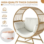 Fancyango Egg Chair Outdoor Indoor, Oversized Rattan Chair with Thicken Cushion, 350LBS Capacity Wicker Patio Lounge Chair, Basket Chair for Living Room Balcony Porch Backyard, Beige