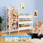B6 Toy Storage Organizer with Stuffed Animal Storage, White | 3-Tier Wooden Shelves and 8 Bins, Toy Shelf Organizer, Kids Bookshelf and Toy Storage for Kids Room Bedroom Playroom Nursery