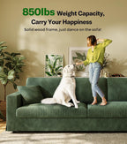 Welzona 101" Sofas for Living Room, Oversized Couch,Couches for Living Room | Comfy Corduroy Couch, Tool-Free Setup Sofa Couch, 6.3" Extra Wide Armrest, All-Wood Modern Couch For Bedroom, 2 Pillow, Green