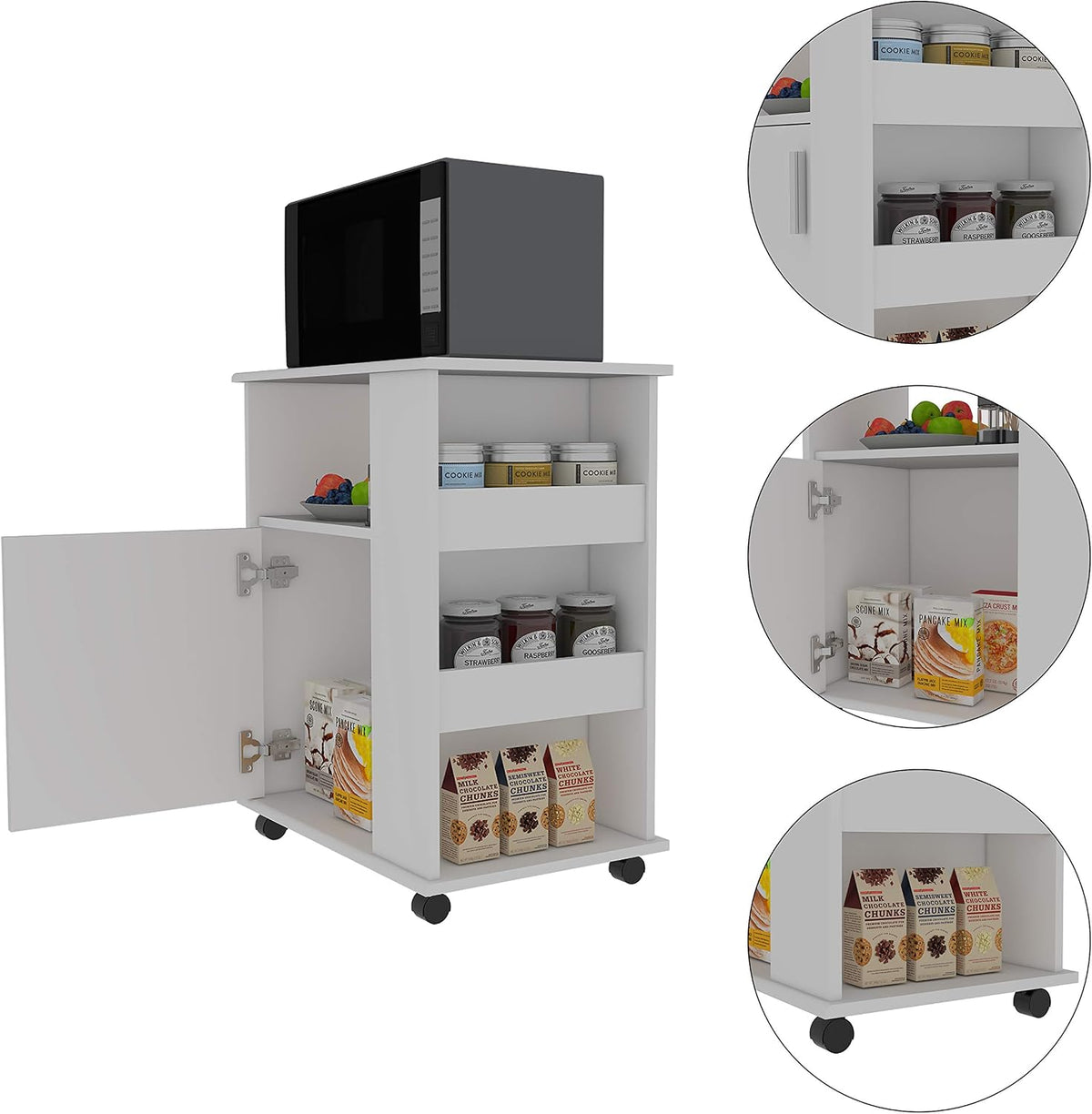 White Single Door Microwave Cabinet with 3 Side Shelves