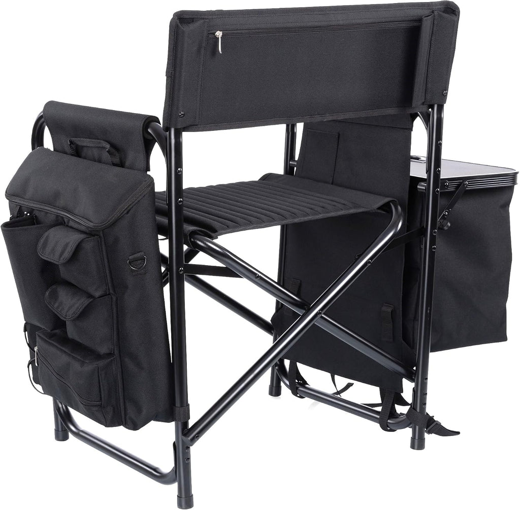 Picnic TIME Fusion Camping Chair with Side Table and Soft Cooler, Outdoor Foldable Padded Camping Chairs with Shelves, Pockets, & Cup Holder for Lawn, Beach, & Sports Use for Adults, (Matte Black)
