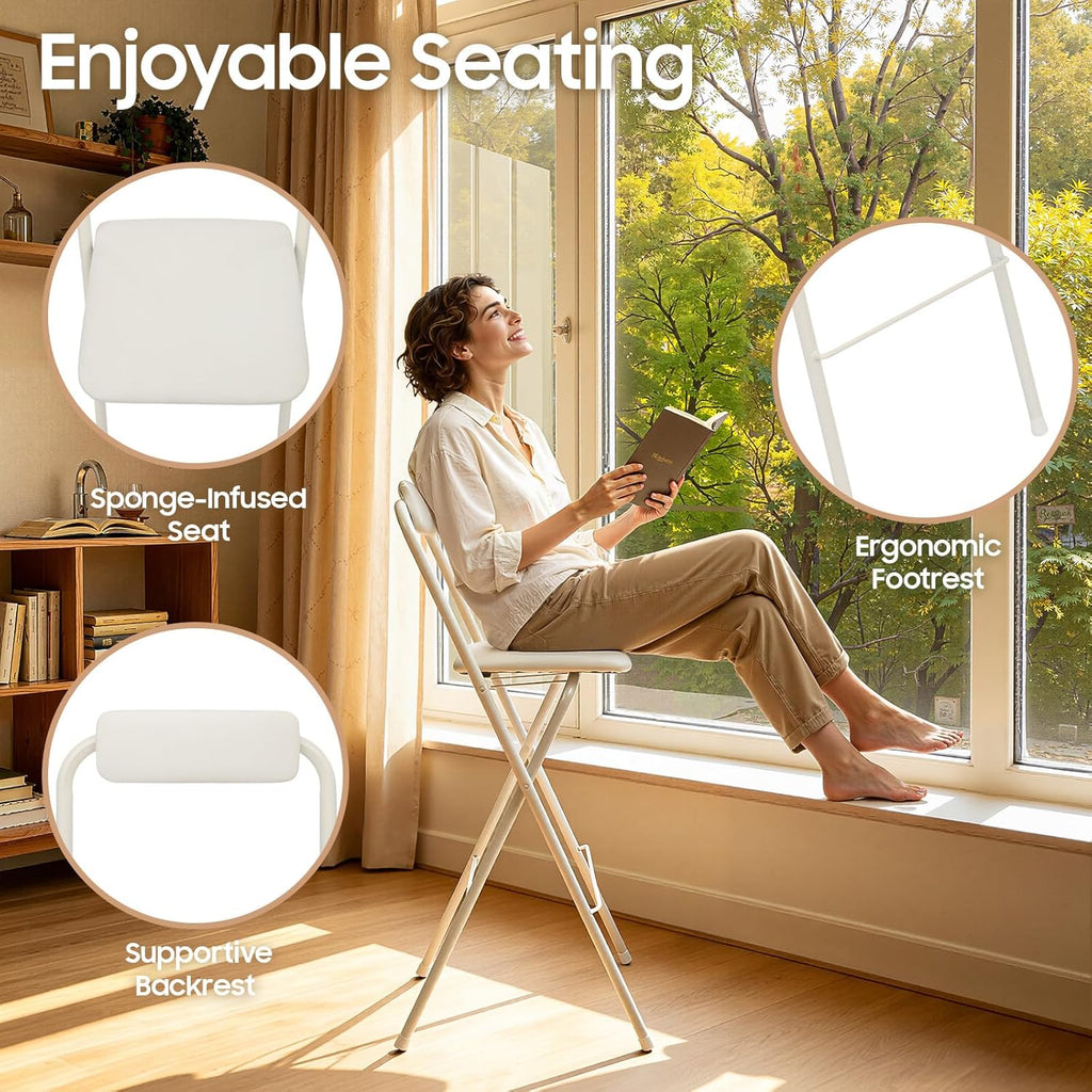 Folding Bar Stool with Backrest,Cushioned Padded Folding Stool,Fashion Bar Stools Set,Folding Counter Height Chairs for Kitchens, Cafes, Milk Tea Dessert Shops (1, White 29.53inch Seat Height)