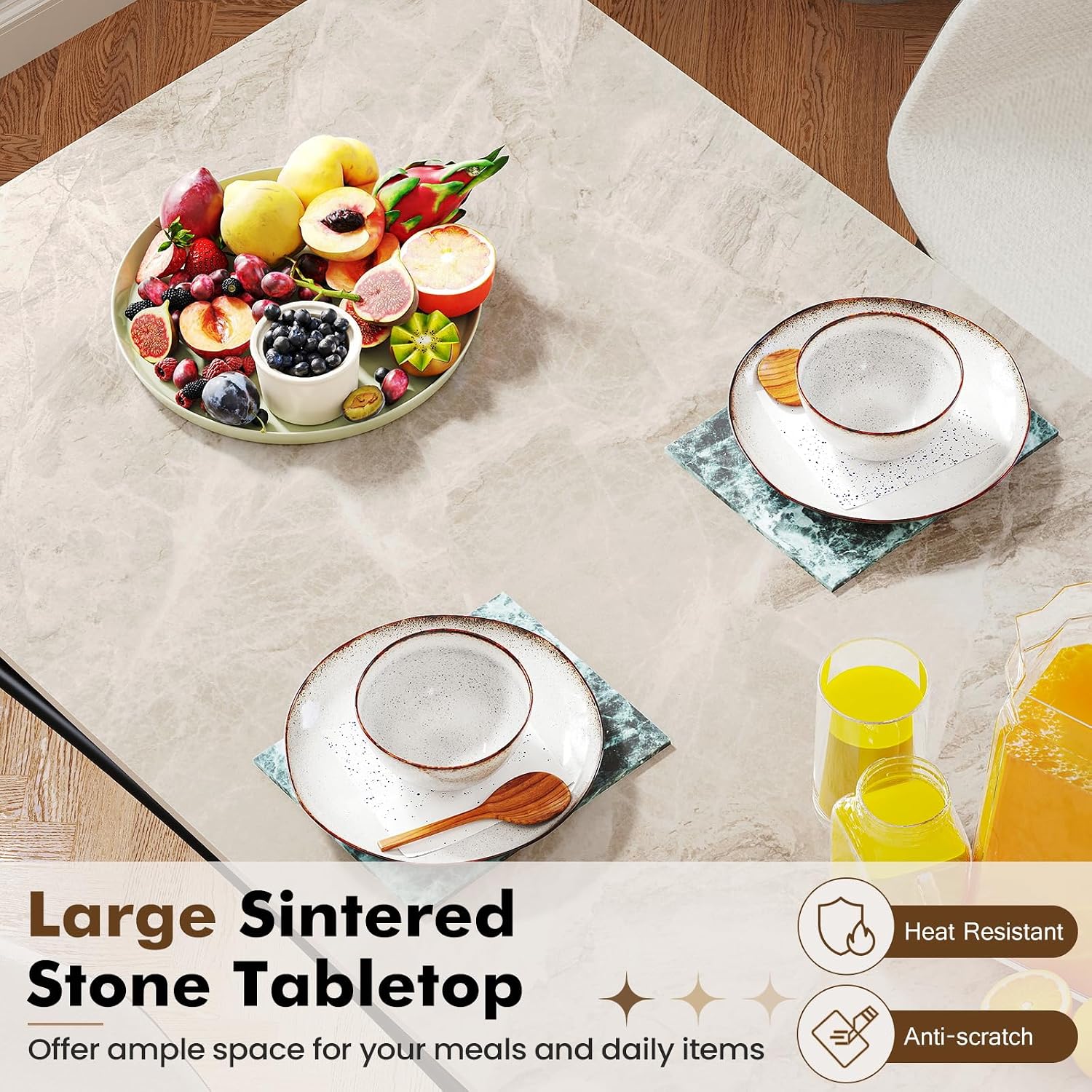 Giantex 43" Dining Table for 2-4, Rectangular Kitchen Table with Faux Marble Tabletop, Sturdy Metal Frame, Adjustable Foot Pads, Dinner Table for Small Space, Dinette, Living Room, Restaurant (Grey)