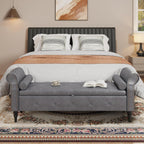 FiveWillowise 65" End of Bed Storage Bedroom Bench with Storage,Faux Leather Storage Ottoman Bench with Rolled Arms and Nailhead Trim for King Size End of Bed,Entryway,Living Room,Grey