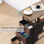 AMHANCIBLE Narrow End Table Living Room with Charging Station, Slim LED Nightstand with Fabric Drawers, Skinny Side Table for Bedroom, Small Spaces, Couch, Rustic Brown, HETN013LBR-1