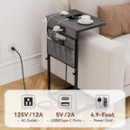 Vagusicc C-Shaped End Table with Charging Station, Small Side Table for Couch, 33" Tall Adjustable Height C Table, Couch Tables that Slide Under, Sofa Table TV Tray for Living Room, Gray Walnut