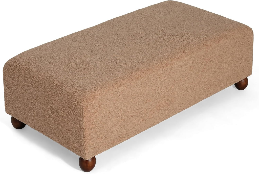 Christopher Knight Home Rika 48" Comfy Boucle Upholstered Bedroom Bench, Ottoman Bench with Rounded Wooden Legs, Spacious Seating, Long Footstool for Living Room, Entryway Bench, Tan Brown