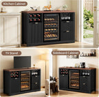 Coffee Bar Cabinet with Mini Fridge Space, 53"Wine Cabinets with Storage | Wood Fluted Liquor Cabinet with Storage Drawer, Wine Rack,Glass Holder for Home, living Room,20"D x 53"W x 39.4"H-Black