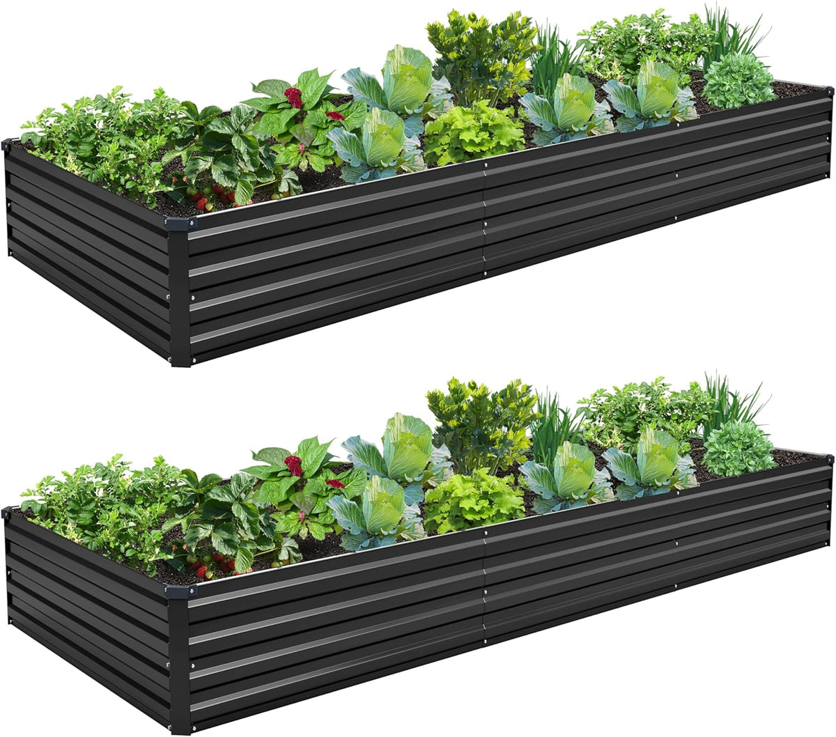10×3×1FT(2PCS) Galvanized Raised Garden Bed Kit, Metal Planter Boxes，Large Outdoor Planters Garden for Planting Vegetables,Flowers,Herbs -Black