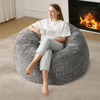 Hobestluk Bean Bag Chair Large Washable Soft Living Room Adult 3Ft Grey | No Assembly Required Memory Foam Filling Machine Washable Cover Bedroom Dorm Reading Gaming Fluffy Plush Faux Fur Fabric