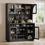 IPKIG 71" Kitchen Pantry Cabinet with Charging Station, Kitchen Hutch Storage Cabinet with LED Lights, Pantry Organizers and Storage with Anti-Tip Device for Dining Room, Black
