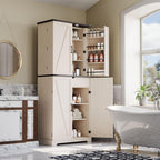 HOMPUS 71" Tall Kitchen Pantry Cabinet with Doors and Drawer, Farmhouse Storage Cabinet with Adjustable Shelves, Freestanding Wood Cupboard for Kitchen, Dining Room, Living Room, Bathroom, Off-White