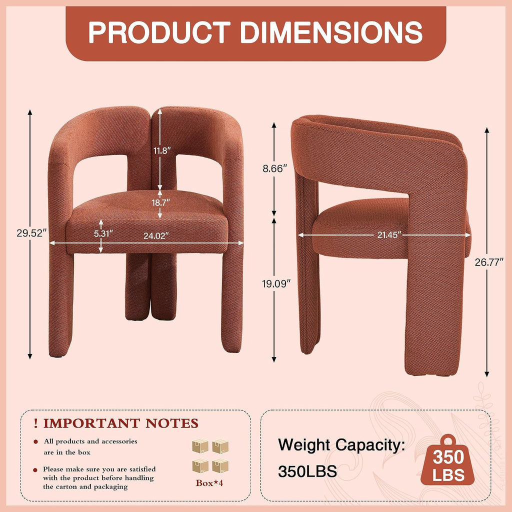 adochr Modern Barrel Dining Chairs Set of 6, Upholstered Linen Dining Room Chair with Wooden Legs, Accent Chairs with Arms, Comfy Side Armchairs for Kitchen/Dining Room/Living Room, Orange