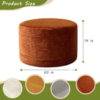 Thgonwid Round Ottoman Pouf, Plush Corduroy Foot Stool with High-Density Memory Foam, 3-in-1 Footrest Extra Seating Side Table for Living Room Bedroom Home Decor, 20 x 14 Inch, Burnt Orange