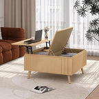 36.2" Lift Top Coffee Table with Storage, Large Square Coffee Tables with Hidden Compartment, Mid Century Modern Center Table for Home Office,Living Room,Oak